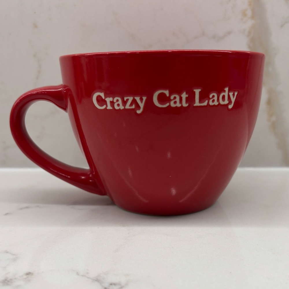 New Jumbo Large Red Crazy Cat Lady Coffee Tea Mug